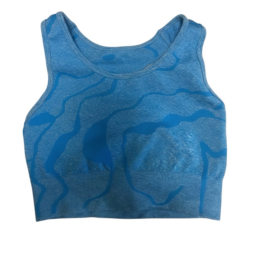 Blue Seamless Patterned Sports Bra - Crop Top - Size S